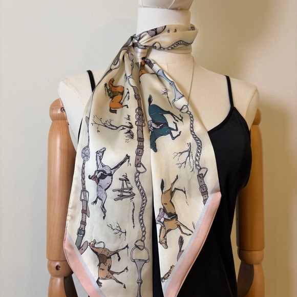 New Equestrian Horse Print Skinny Neck Scarf 50”x5” - Picture 6 of 11
